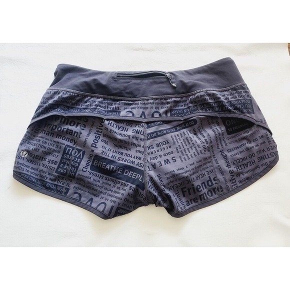 Lululemon Run SPEED SHORTS Classic Manifesto Deep Coal Black Script 6 RARE - Picture 3 of 6